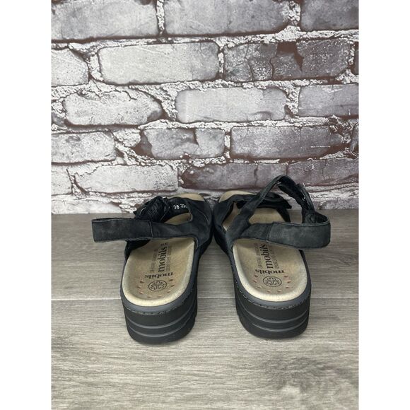 Mobils Mephisto Black Synthetic Ankle Strap Wedge Sandals Women Sz 39EU/8.5M US - Picture 6 of 16